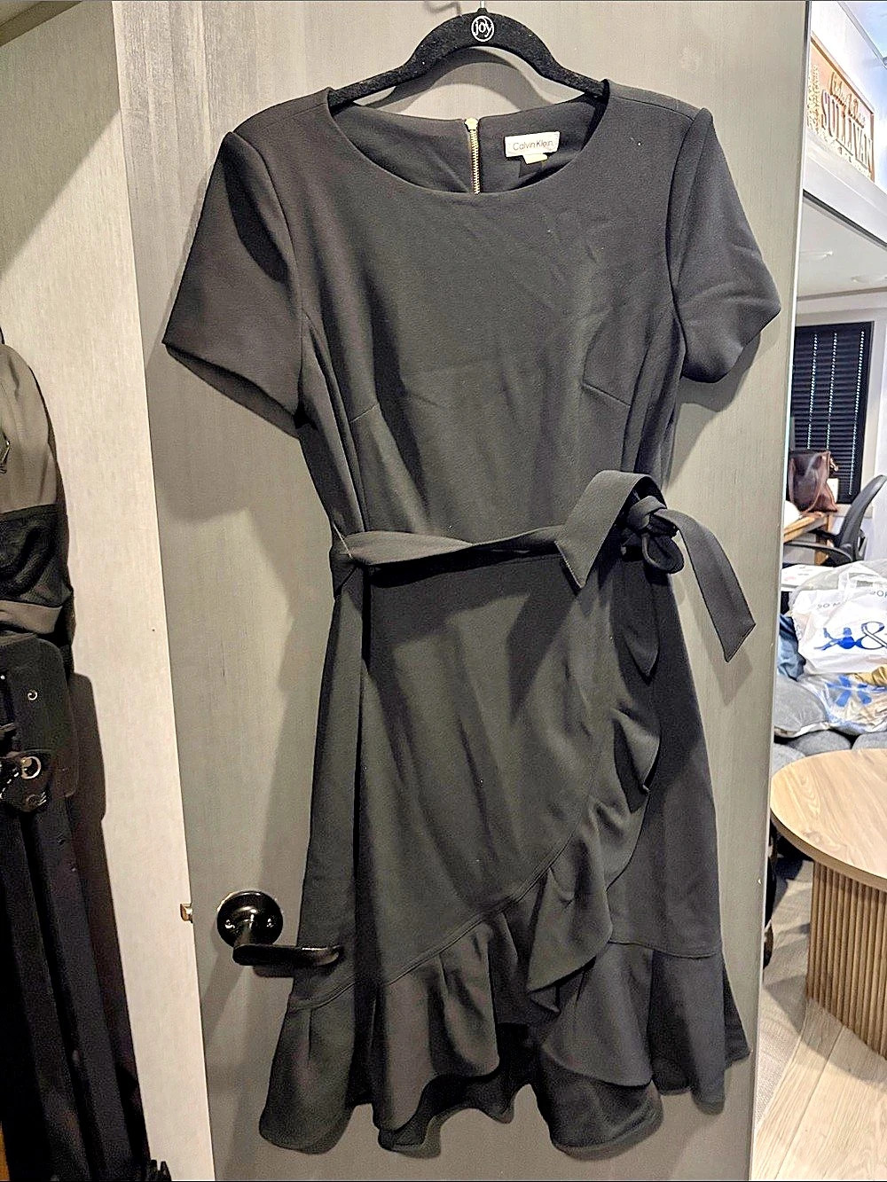 Calvin Klein Black Ruffle Mini Dress Size 10 Like New